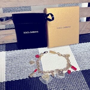 Dolce & Gabbana nib red gold perfume lipstick make up heart charms bracelet